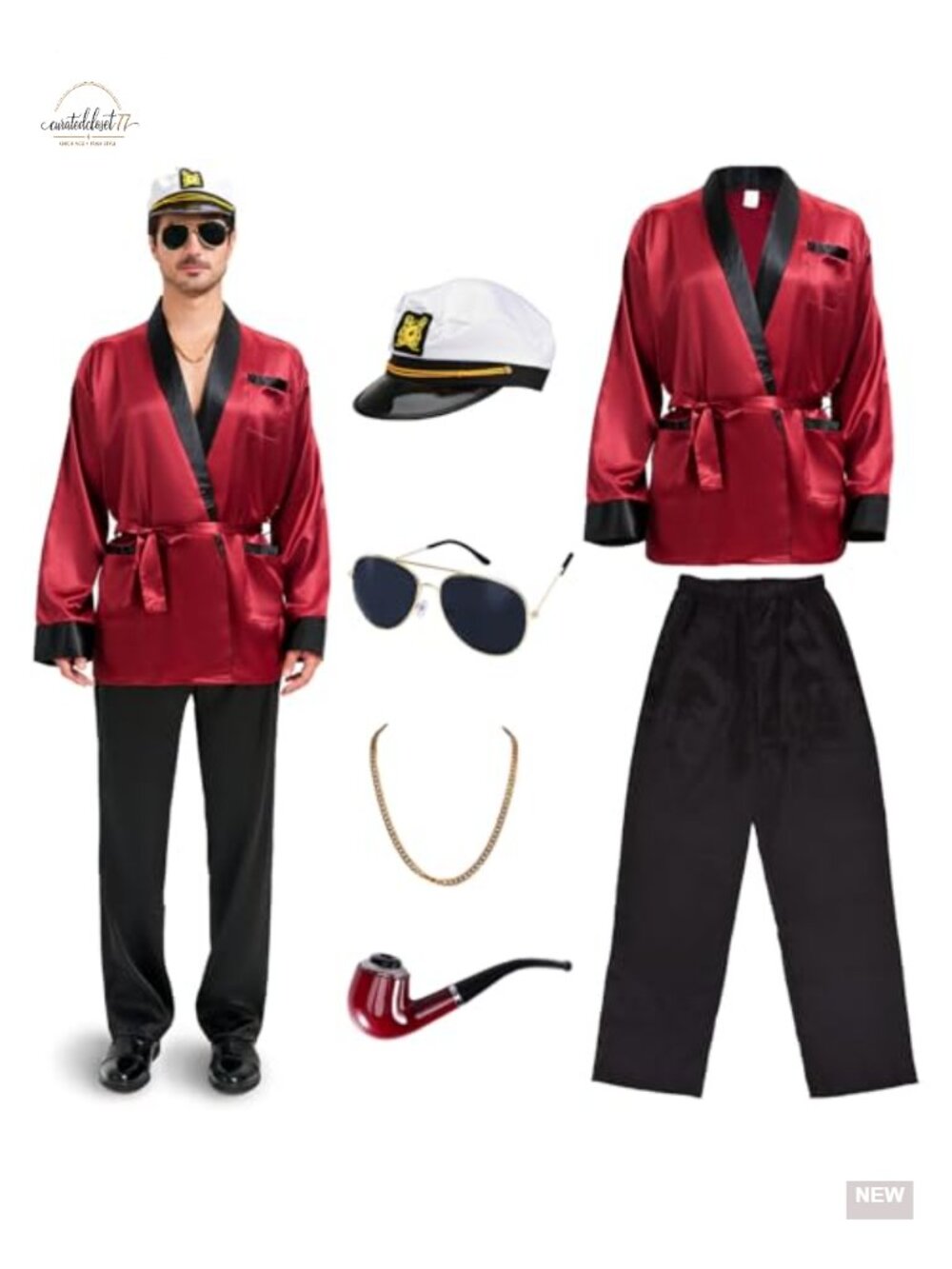 Men's 6pc Smoking Jacket Costume Robe Halloween Party Outfit Red